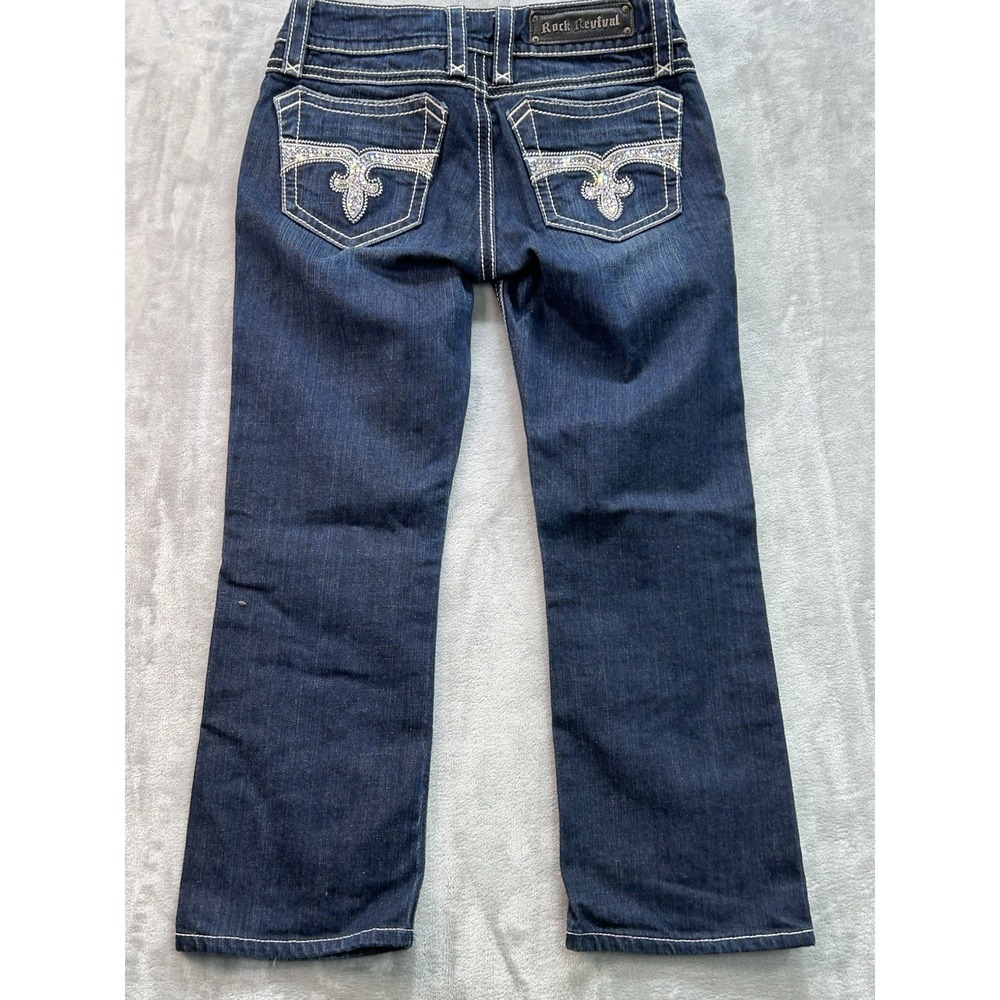 Rock Revival Jeans Womens Sz 29 Blue Leona Boot Mid Rise Thick Stitch Short Read